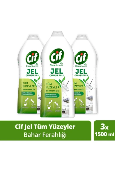 Jel Yüzey Temizleyici Tüm Yüzeyler Bahar Ferahlığı Çamaşır Suyu Katkılı 1500 ml 3 Adet ürün görseli 1