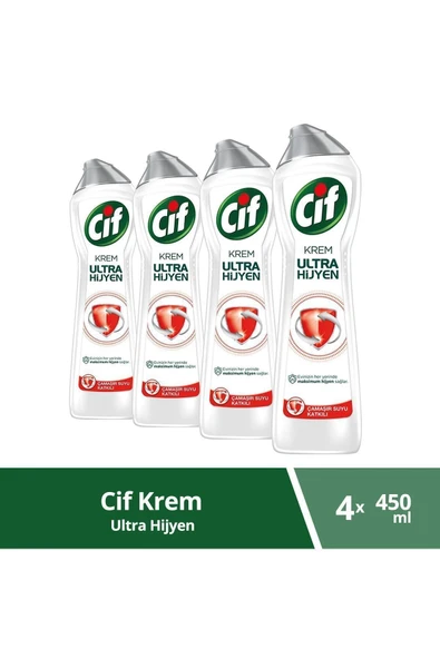 Krem Yüzey Temizleyici Çamaşır Suyu Katkılı Ultra Hijyen 450 ml 4adet
