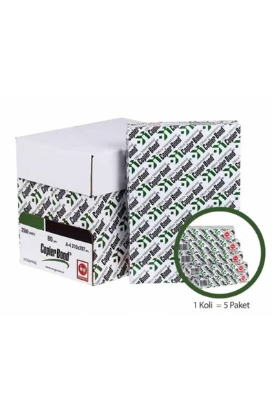 Copier Bond A4 Fotokopi Kağıdı 80gr 1 Koli 5 Paket 2500 Sayfa - 2