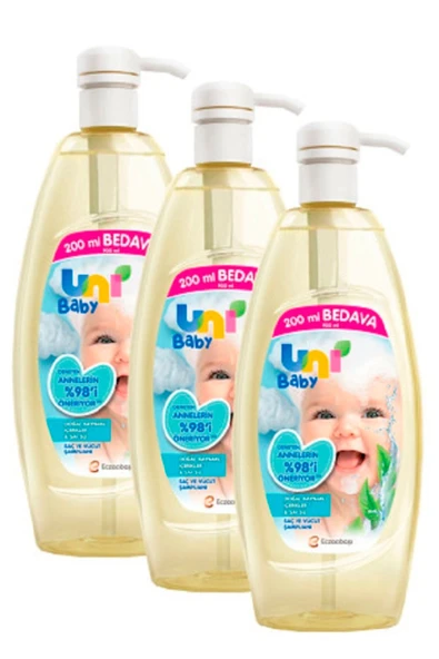 Uni baby Şampuan Boyasız Pompalı Bebekler İçin 3'lü Set 900 ml - 3