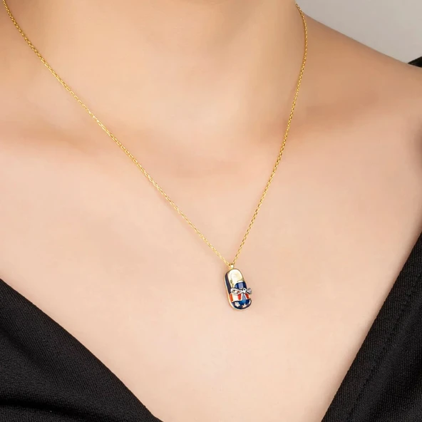 Vaoov 925 Ayar Gümüş Mineli Bebek Ayakkabısı Kolye - Resim 2