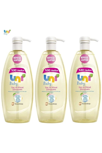 Uni baby Şampuan Boyasız Pompalı Bebekler İçin 3'lü Set 900 ml