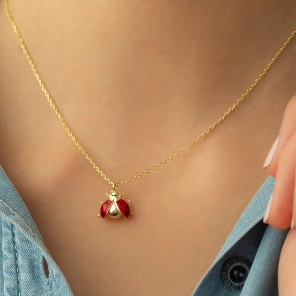 Vaoov 925 Ayar Gümüş Mineli Uğurböceği Kolye - Resim 2