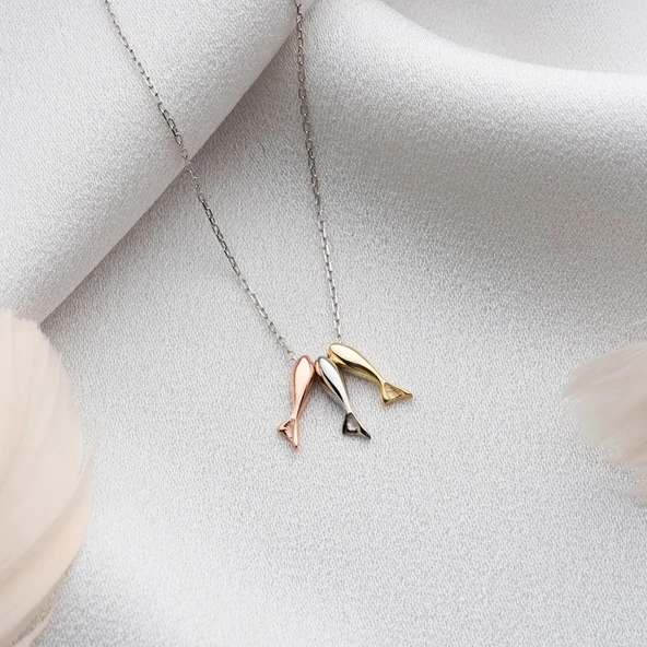 Vaoov 925 Ayar Gümüş Üç Renkli Balık Kolye - Resim 3