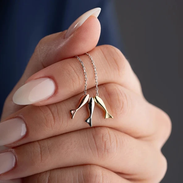 Vaoov 925 Ayar Gümüş Üç Renkli Balık Kolye - Resim 2