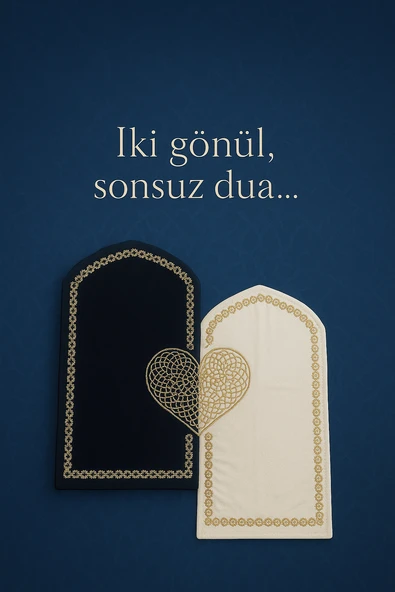 İki Gönül Çift Seccadesi- Krem/Siyah