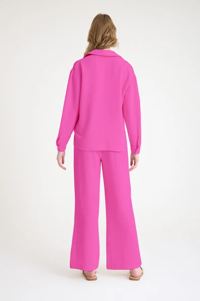 Günlük Fuşya Keten İkili Takım Alt Üst - 3