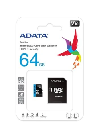 Adata Premier 64GB 100MB/S CLASS10 A1 Adaptörlü MicroSDXC Hafıza Kartı
