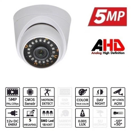 EZCOOL 5MP EZ-5025HD 3.6MM 30metre AHD DOME KAMERA ürün görseli