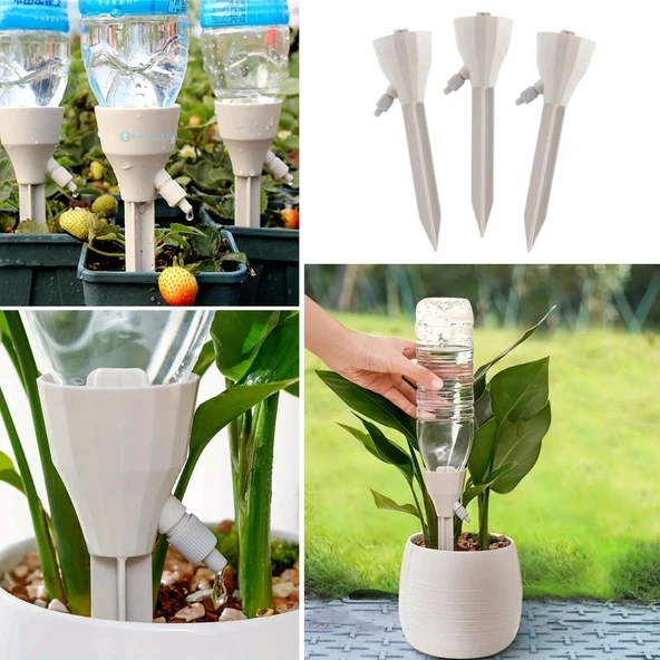 Derin Stok® Ayarlanabilir Akış Hızına Sahip Damlama Sulama Çivileri 3lü Otomatik Bitki Sulama Aparatı Tüm Pet Şişelere Uyumlu