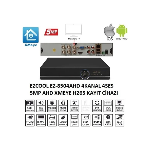 EZCOOL 4kanal EZ-8504AHD 5MP 1-SATA AHD KAYIT CİHAZI - 1