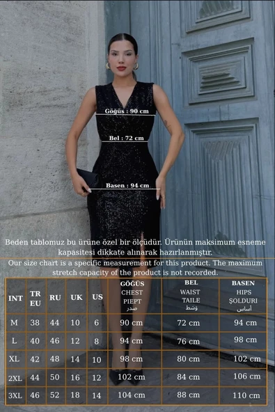 Kruvaze Yaka Payetli Midi Elbise 6031-Siyah - Resim 9