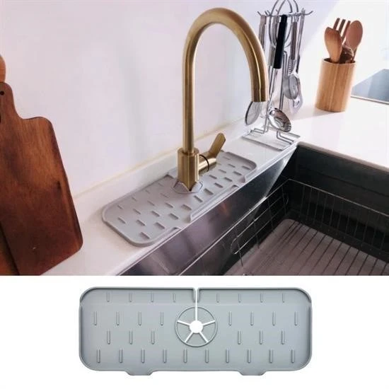 Derin Stok® Lavabo İçin Silikon Esnek Mat Musluk Sapı Damlama Tutucu Raf Mutfak Tezgahı Sıçrama Koruma