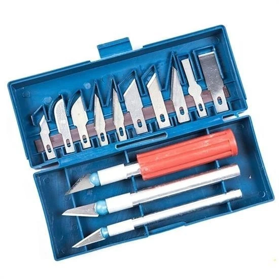 Derin Stok® Zanaat 16 Parça Hobi Gravür Ahşap Heykel Çömlek Oyma Şekil Verme 13 Maket Bıçak Neşter Seti