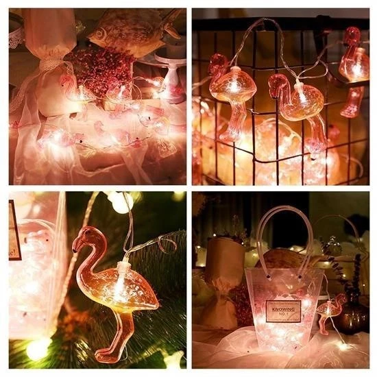 Derin Stok® 10lu Pilli Led Flamingo Dekoratif Işık Zinciri Aydınlatma 1,5 Mt