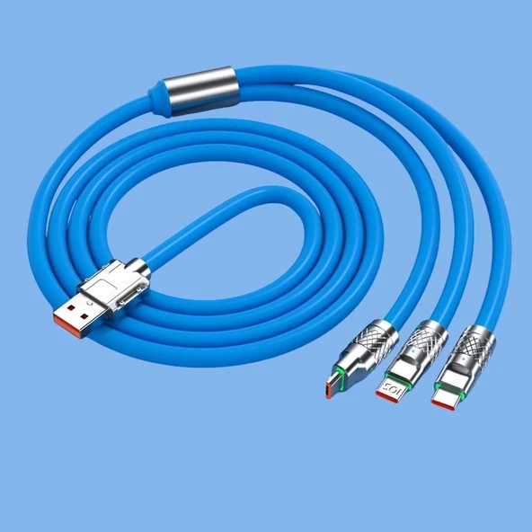 Derin Stok®Kutulu  3 Şarj Aleti 1 Arada Çinko Alaşım Hızlı Şarj Kablosu Mavi 3 in 1 - 2