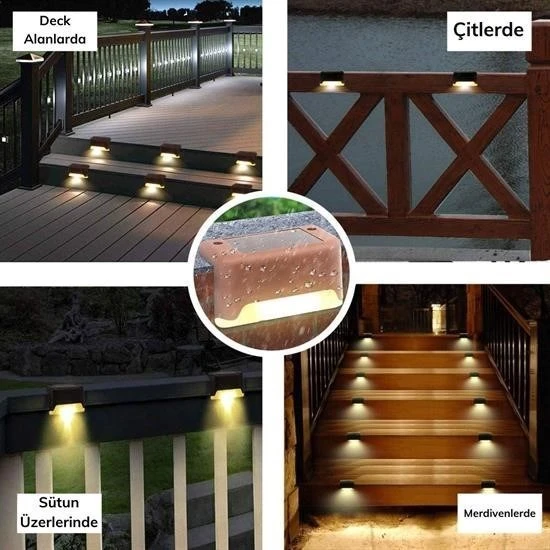 Derin Stok® Solar Güneş Enerjili Şarj Edilen Köşebent Merdiven Veranda Bahçe Yolu Led Lamba Işık 4 Adet - 9