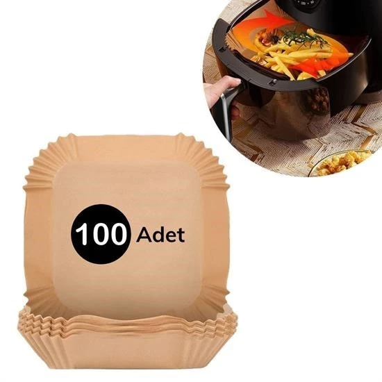 Derin Stok® 100 Adet Air Fryer Pişirme Kağıdı Tek Kullanımlık  Gıda Yağlı Kağıdı Kare Tabak Model