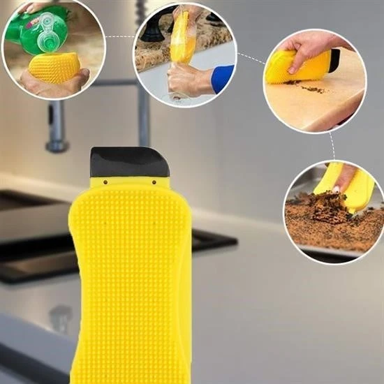 Derin Stok® Çok Fonksiyonlu Deterjan Hazneli Pratik Bulaşık Yıkama Fırçası
