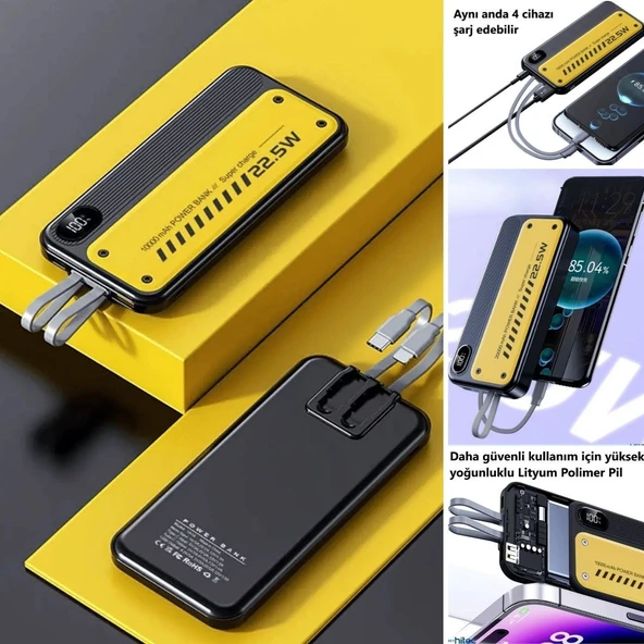 Derin Stok® 10000 mAh Hızlı Şarj Özellikli Aynı Anda 4 Cihazı Şarj Edebilen Powerbank - 5