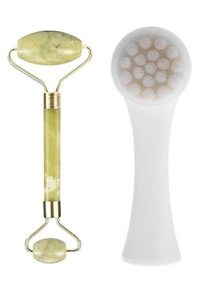 Derin Stok® 2li Set Çift Taraflı Cilt Temizleme Fırçası ve Yeşim Taşı Çift Taraflı Cilt Masaj Aleti - 9