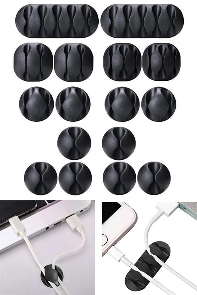 Derin Stok® Çok Amaçlı Kablo Tutucu Akrilik Güçlü Yapışkanlı Organizer Düzenleyici 16 Parça Set Kolay Ku - 8