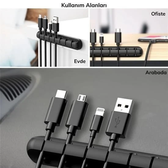 Derin Stok® Çok Amaçlı Kablo Tutucu Akrilik Güçlü Yapışkanlı Organizer Düzenleyici 16 Parça Set Kolay Ku - 5