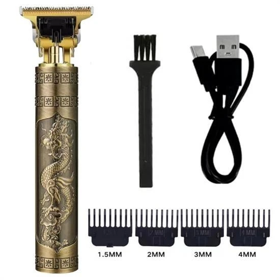 Derin Stok® Vintage Görünümlü Güçlü 4 Farklı Başlıklı USB ŞarjlI Manuel Tıraş Makinası