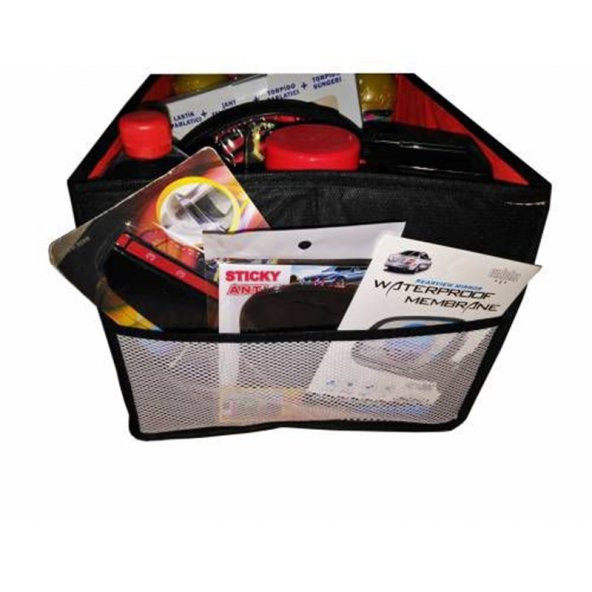 Ford Fiesta Hatchback 2008-2016 Bagaj Düzenleyici Kırmızı Bagaj Organizeri Çantası 2 Bölmeli - Resim 3