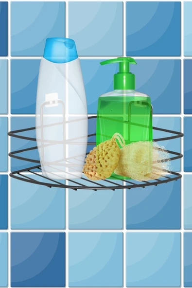 Derin Stok® Kendiliğinden Yapışkanlı Montaj Gerektirmeyen Tek Katlı Banyo Askı Köşe Şampuanlık Siyah - 9