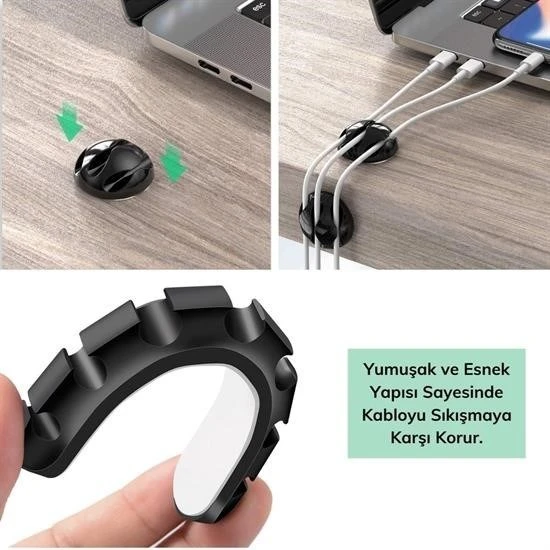 Derin Stok® Çok Amaçlı Kablo Tutucu Akrilik Güçlü Yapışkanlı Organizer Düzenleyici 16 Parça Set Kolay Ku - 7