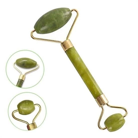 Derin Stok® Özel Süngerli Kutusunda Kırılmaz Çift Taraflı 2li Cilt Yüz Masaj Aleti Jade Roller Yeşim Taş - 3