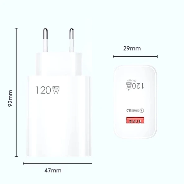 Derin Stok® 120W USB Hızlı Type C Uçlu Kablolu Şarj Aleti - 5