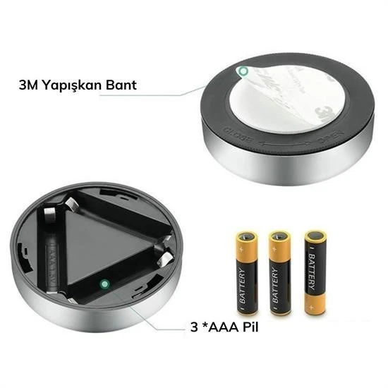 Derin Stok® Kablosuz Spot Pilli Dokunmatik Led Lamba 3 Ledli Dolap Lambası - 3