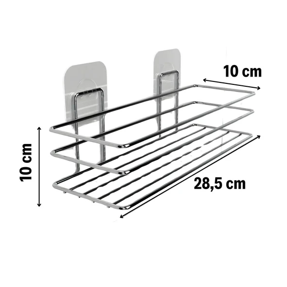 Derin Stok® Kendiliğinden Yapışkanlı Krom Paslanmaz Metal Şampuanlık Banyo Düzenleyici Raf - 3