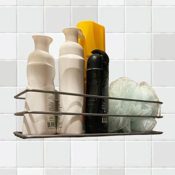 Derin Stok® Kendiliğinden Yapışkanlı Krom Paslanmaz Metal Şampuanlık Banyo Düzenleyici Raf - 4
