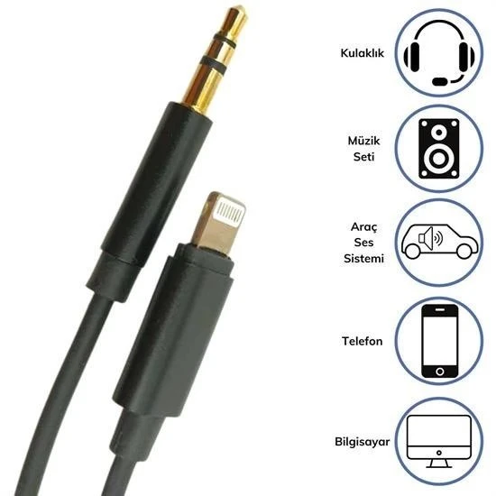 Derin Stok® iPhone Lightning Aux Araç Dönüştürücü Ses Kablosu 35 mm Jack Girişli - 3