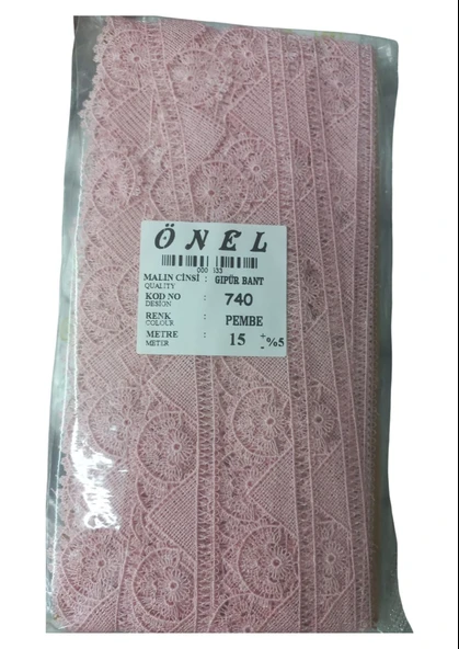 Dantel Polyester Güpür Bant Pembe 15 Metre En 3 cm ON-740-P