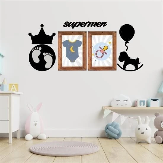 Derin Stok® DECO103 Supermen Dekoratif Duvar Süsü Tablo Aksesuar Ahşap Tasarım Hediye Pano Sticker Seti - 9