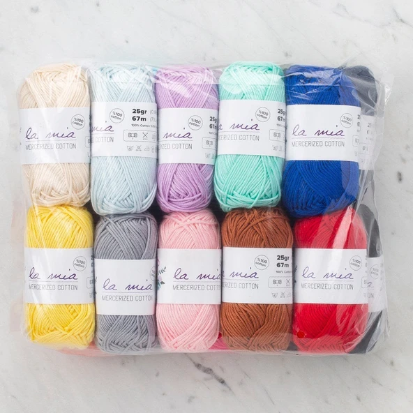 La Mia Mini Mercerized Cotton 20li Paket Renkli El Örgü İpi - 33825 - 3