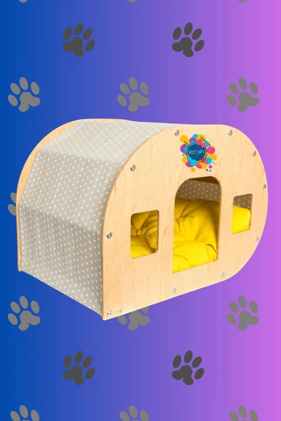 Ahşap Kedi Evi  Modern Tasarım, Rahat Yataklı, Portatif ve Şık Pet House - 4