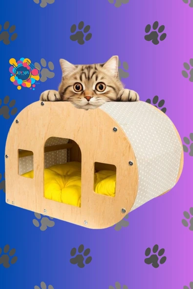 Ahşap Kedi Evi  Modern Tasarım, Rahat Yataklı, Portatif ve Şık Pet House