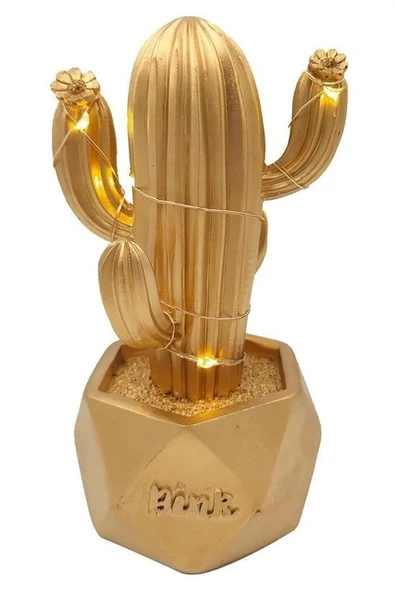 Derin Stok® Led Işıklı Sevimli Kaktüs Dekoratif Masa Lambası Mini Biblo Gece Lambası-GOLD - 9