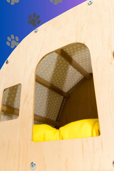 Ahşap Kedi Evi  Modern Tasarım, Rahat Yataklı, Portatif ve Şık Pet House - 5