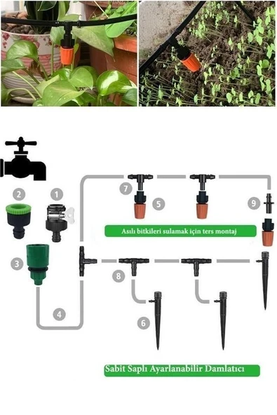 Derin Stok® 10 Metre Bahçe Damlama Sulama Sistemi Seti Hortum ve Ek Parçaları - 10