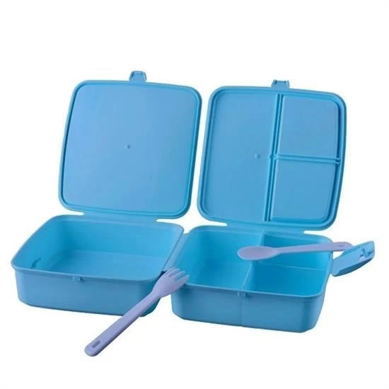 Derin Stok® Kendiliğinden Kaşık Çatallı Beslenme Kutusu 4 Bölmeli Çocuk Beslenme Kabı Saklama Kutusu - 4