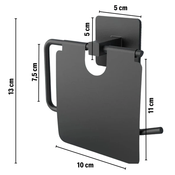Derin Stok® Kendiliğinden Yapışkanlı Siyah Paslanmaz Metal Kapaklı Tuvalet Kağıtlığı Aparatı - 3
