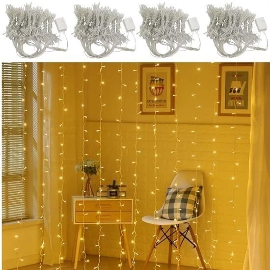 Derin Stok® 8 Fonksiyonlu 200 Led 10 Saçak Şerit Led 2x2 Perde İp Led  (Gün Işığı) - 7