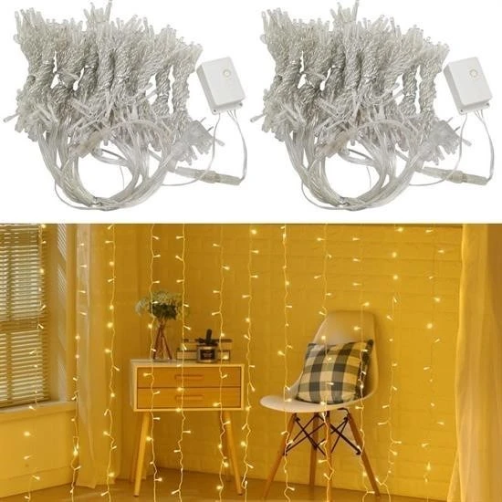 Derin Stok® 8 Fonksiyonlu 200 Led 10 Saçak Şerit Led 2x2 Perde İp Led  (Gün Işığı) - 9