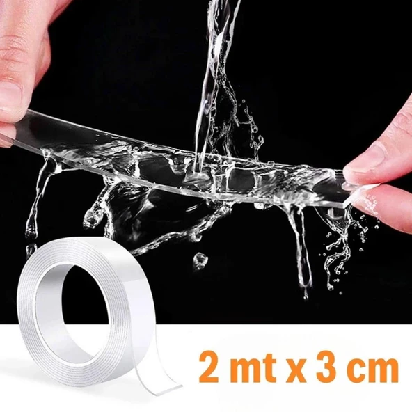 Derin Stok® Ultra Güçlü Çift Taraflı 2 mt x 3 cm Çift Taraflı Nano Bant - 5